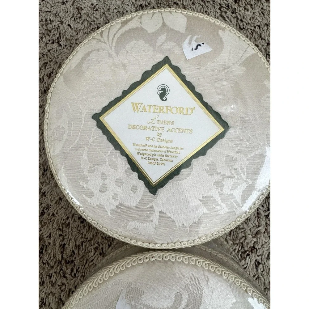 Waterford Linens Essex Court WC Designs Large‎ Round Linen Keepsake Box Lot Of 2